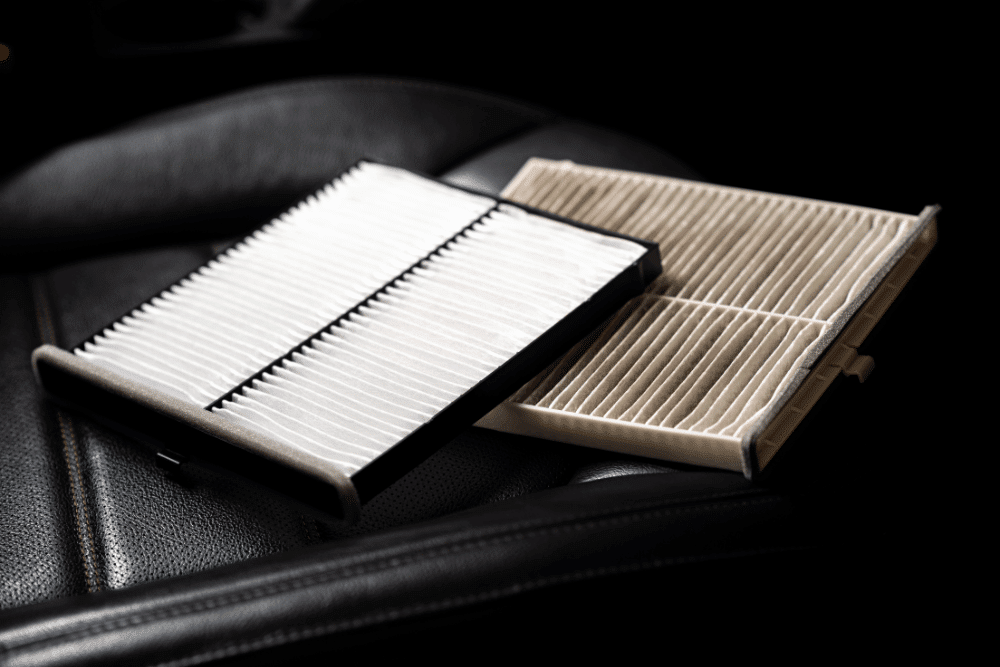 Cabin air filter replacement, auto repair in Republic, MO by Yocum Automotive. Image of clean and used cabin air filters, highlighting improved air quality, HVAC efficiency, and a healthier driving environment through routine maintenance.
